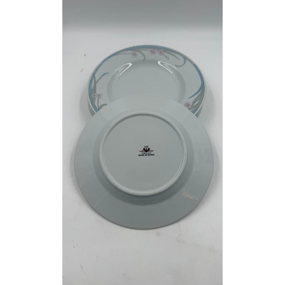 Vintage 1980's Set of 4 Salad Plates 8" Inch Blue Pink on White Porcelain - Picture 2 of 3